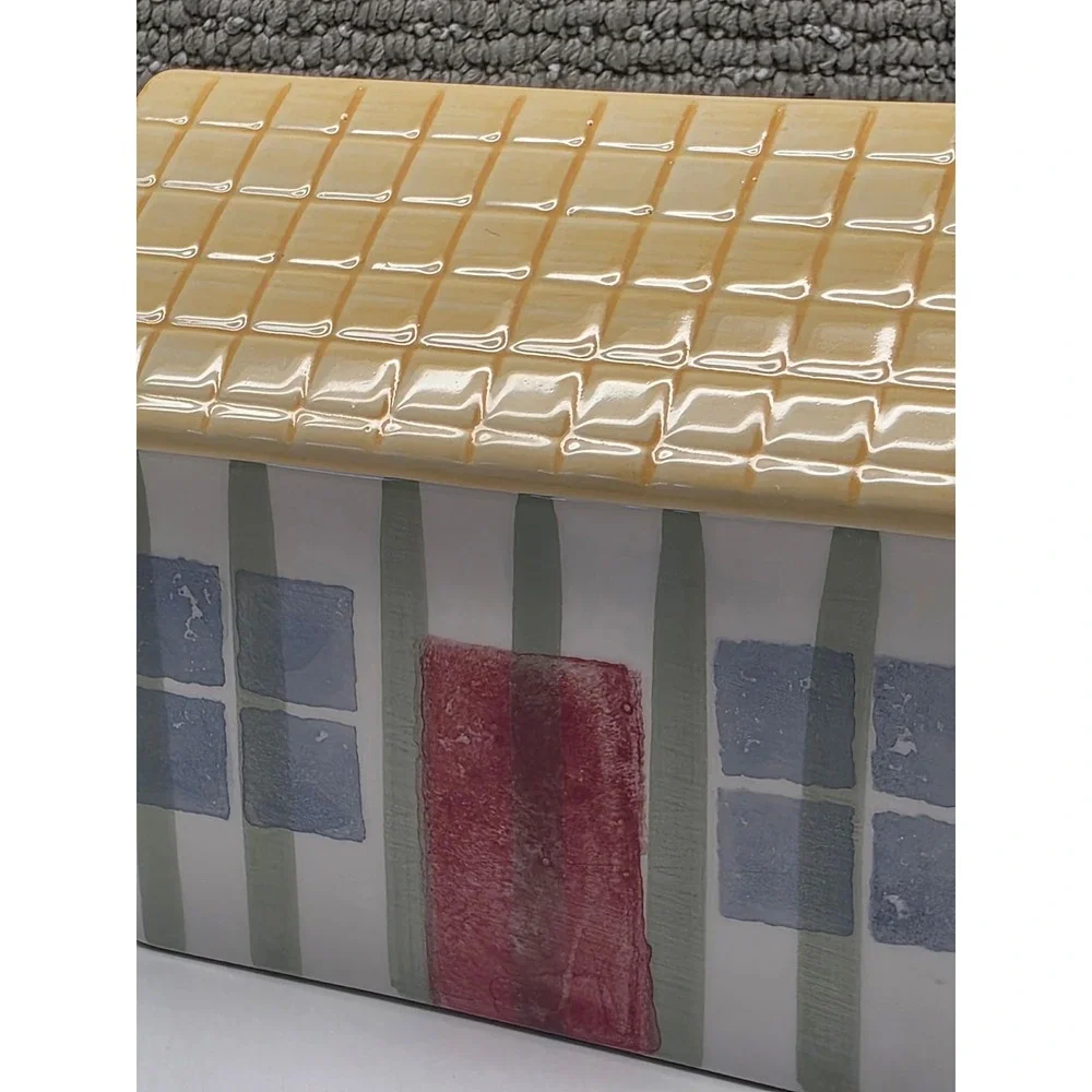 Studio Nova Portugal Ceramic House Canister Striped Cottage Trinket Box Yellow